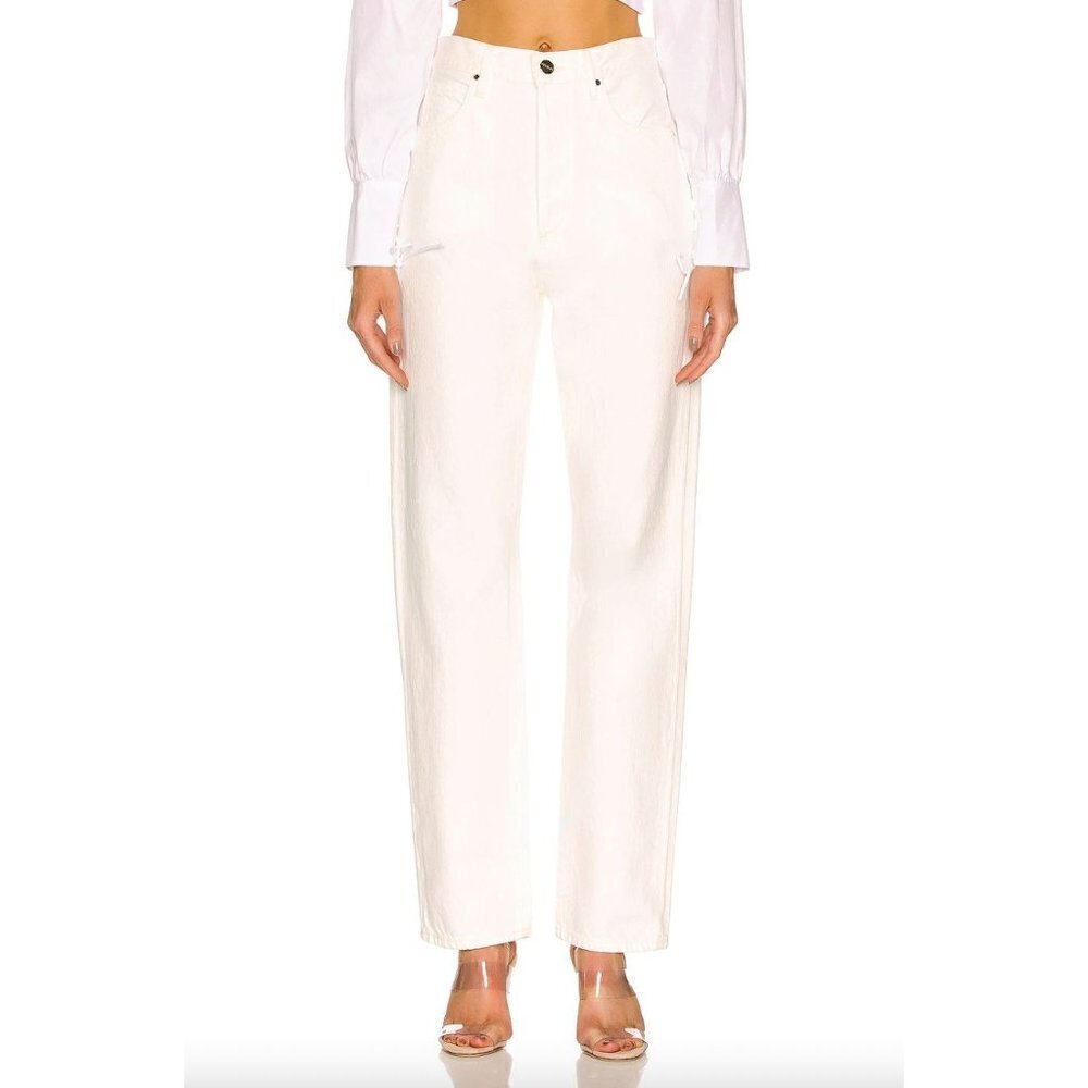 Goldsign Myra Straight Leg High Rise Jean Calla White Womens Size 28
